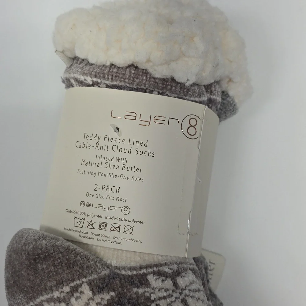 Teddy Fleece Lined Cable-Knit Cloud Socks‎